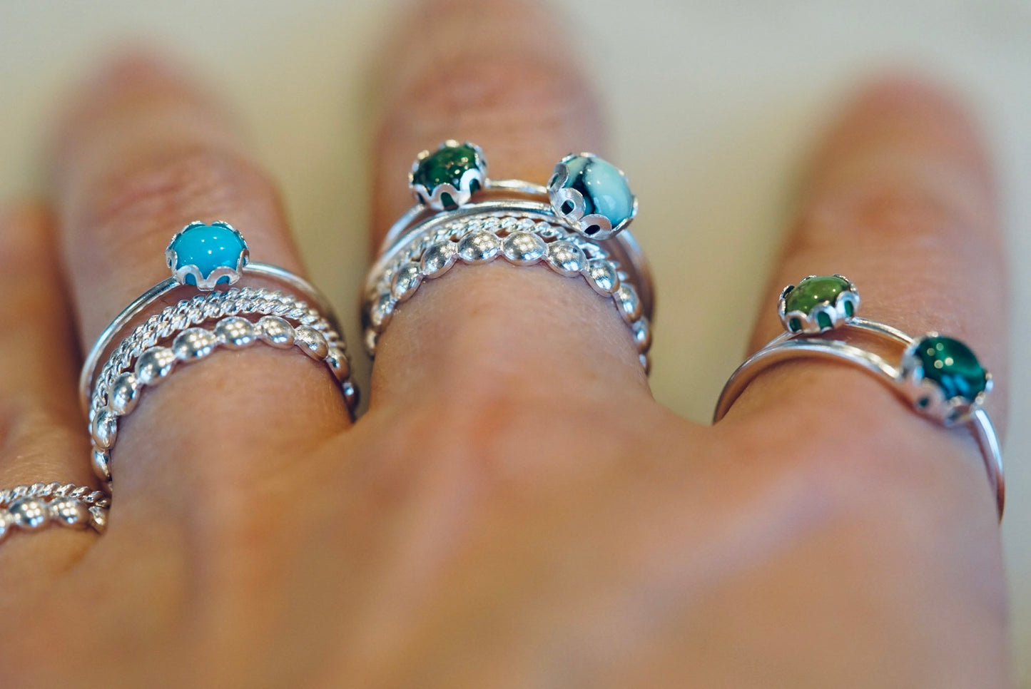 Blue Turquoise Silver Stacker