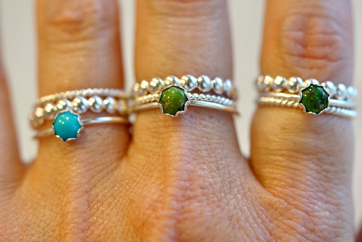 Blue Turquoise Silver Stacker