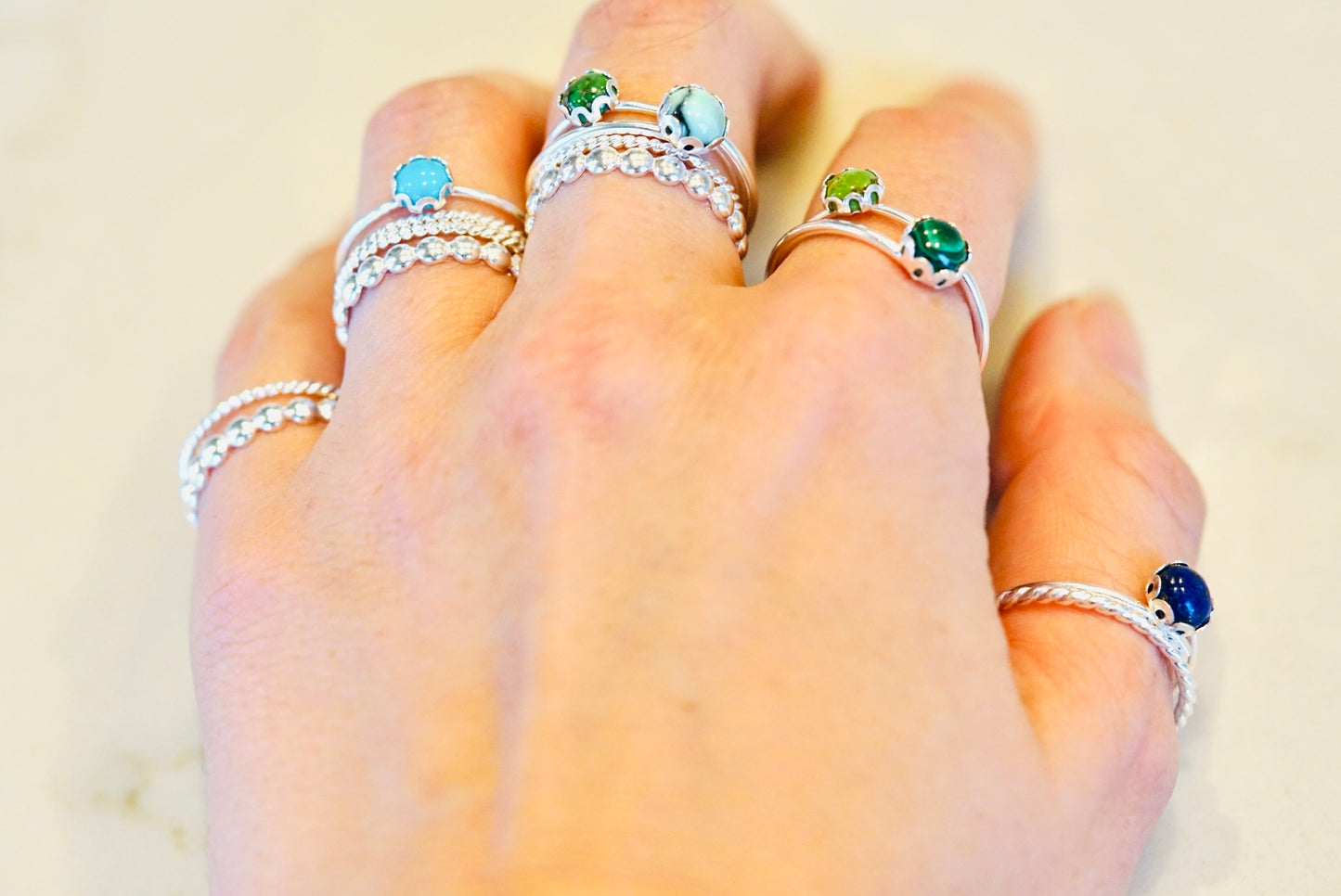 Green Turquoise Silver Stacker