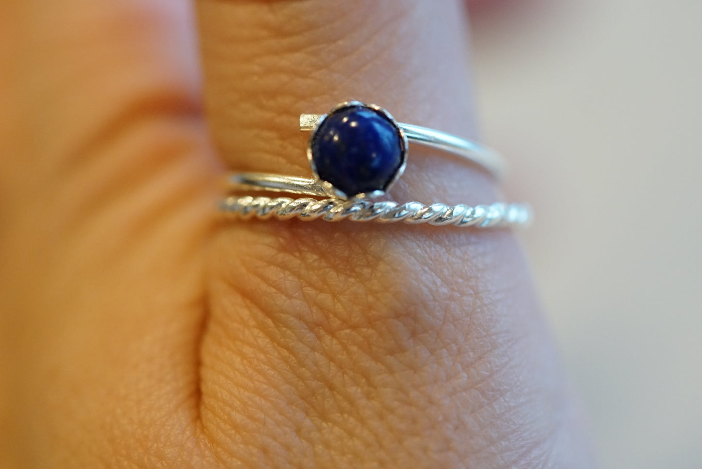 Lapis Twist Silver Stacker