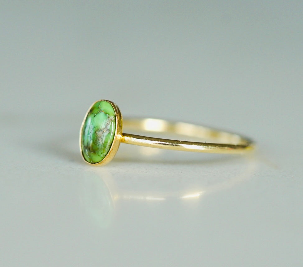 Green Oval Turquoise Gold Stacker