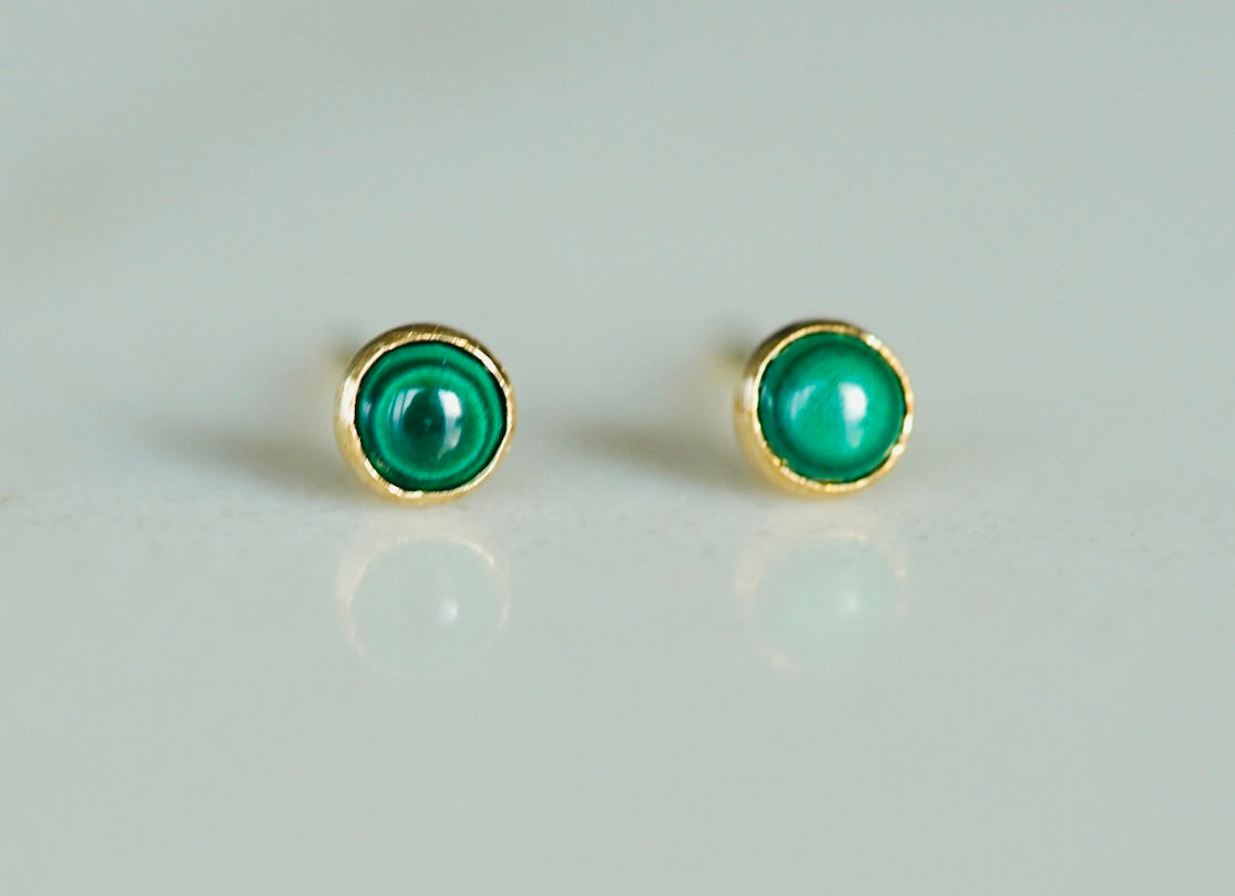 Gold Malachite Studs