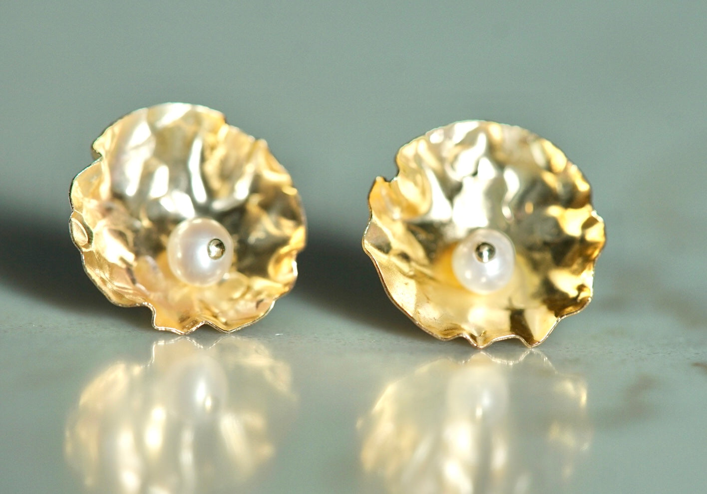 Gold Shell Pearl Studs