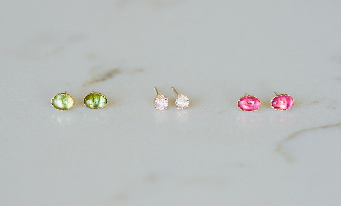 Pink Oval Tourmaline Studs