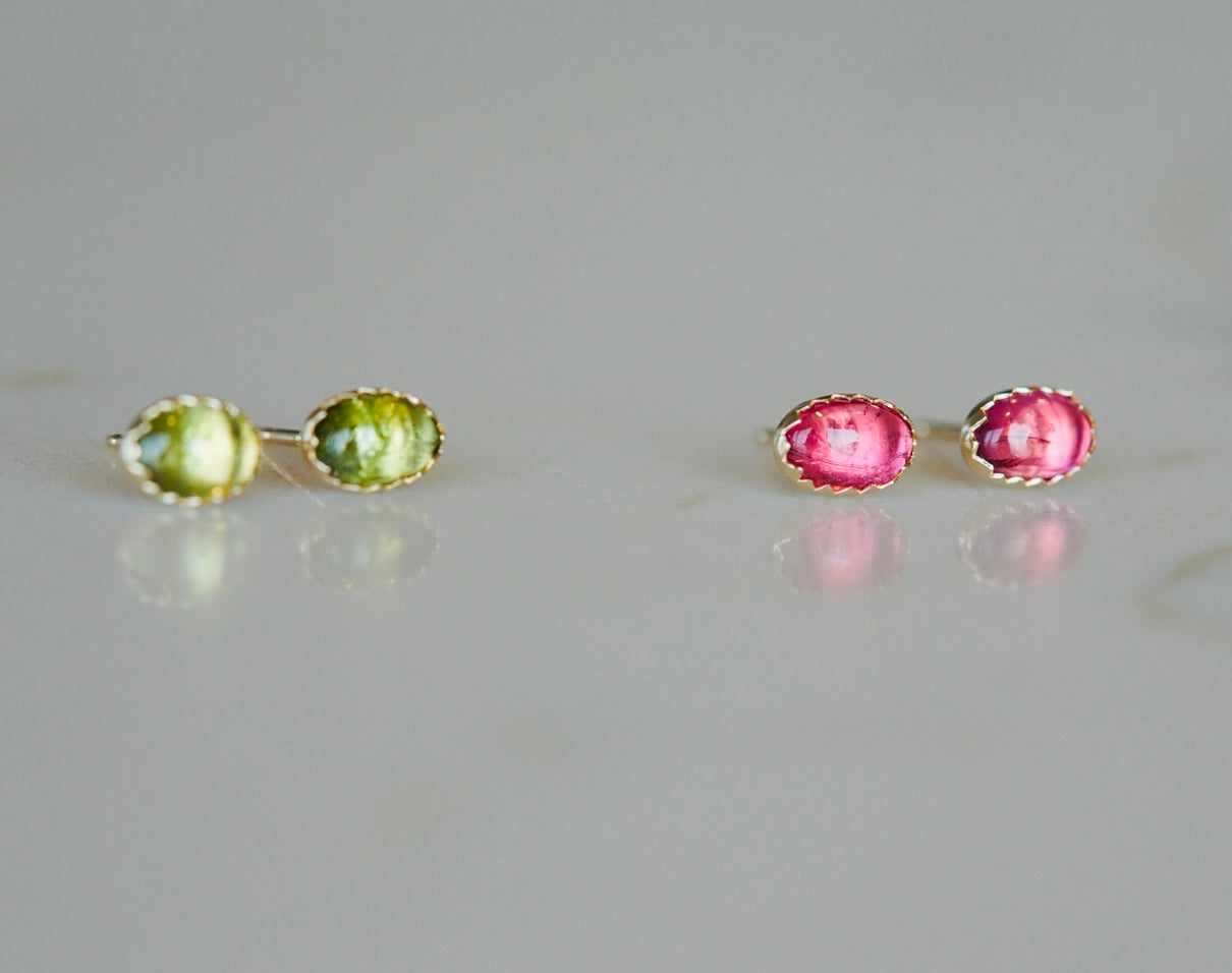 Pink Oval Tourmaline Studs