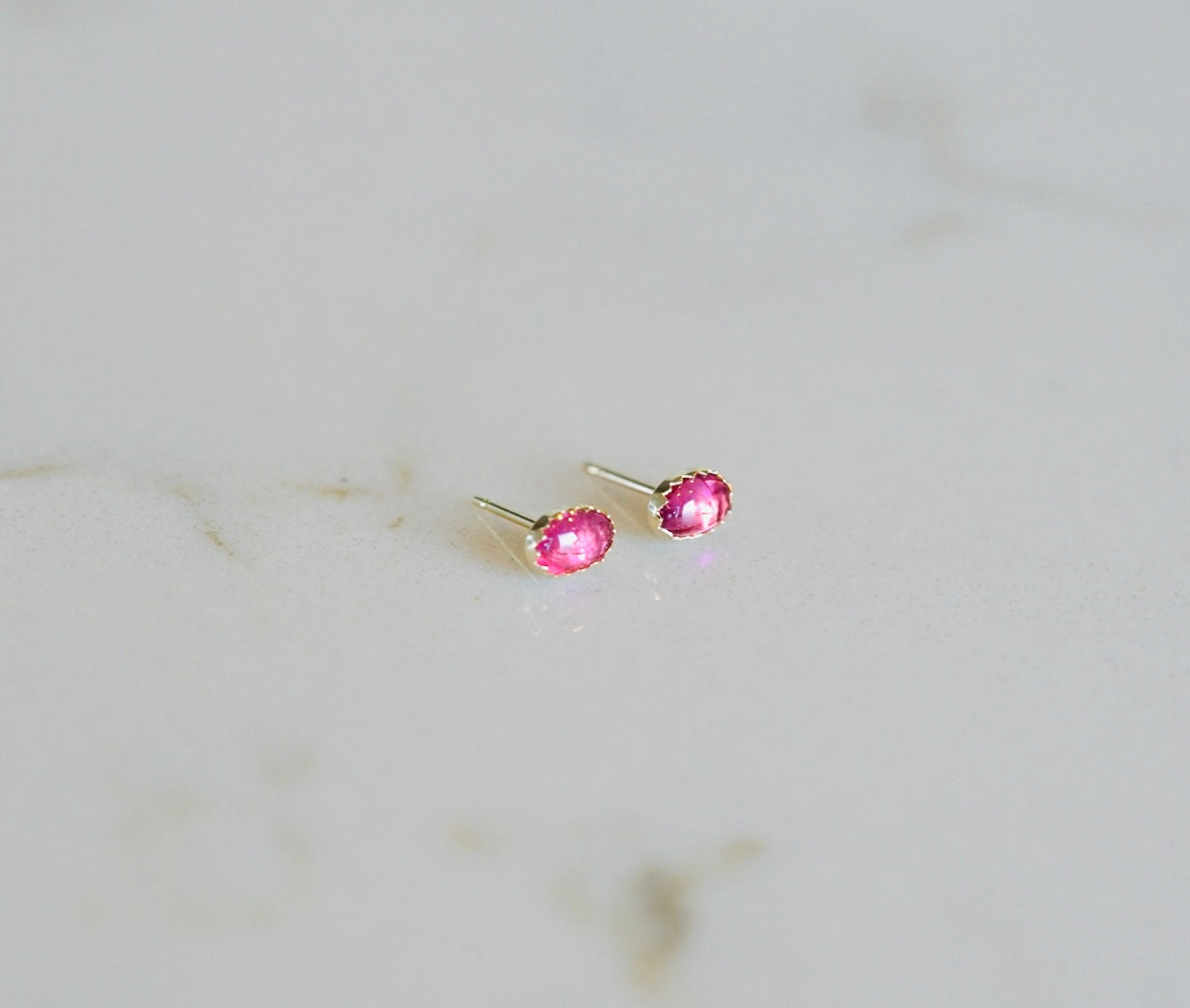 Pink Oval Tourmaline Studs