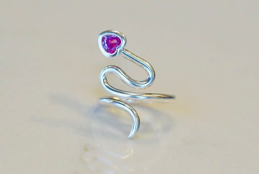 Silver Heart Snake Ring