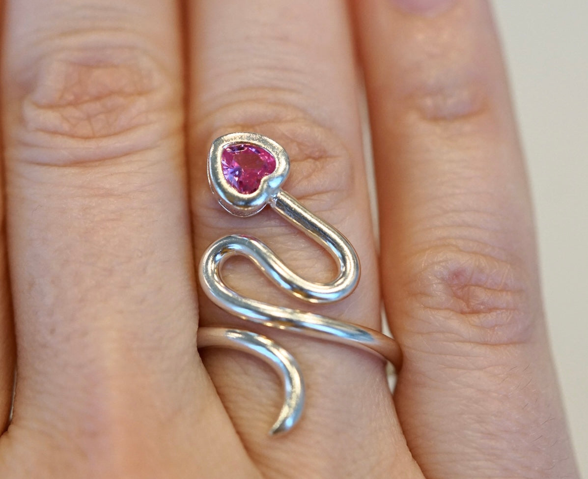 Silver Heart Snake Ring